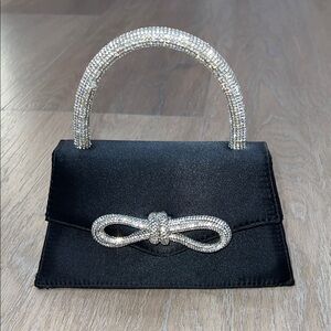 Elegant Black silk satin and Silver bow Women's Bag